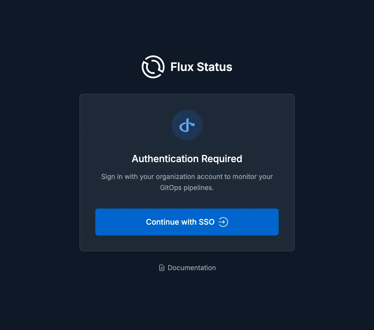 Flux Web UI login screen with single sign-on via OpenID Connect